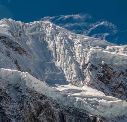 Gorgeous glacier atop a mountain in Peru on Salkantay Trek
