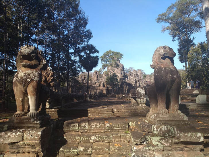 Fu Dogs at Bayon Temple Angkor Wat Siem Reap Cambodia