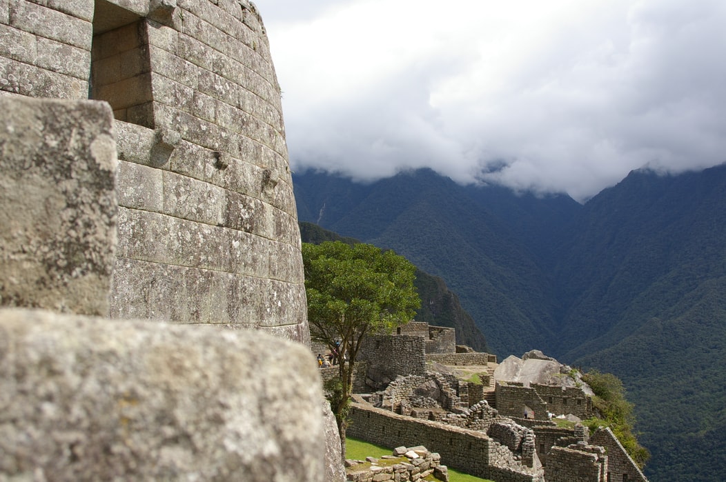 Artistic angle of Machu Picchu showing the impressive stone laying of the Incas