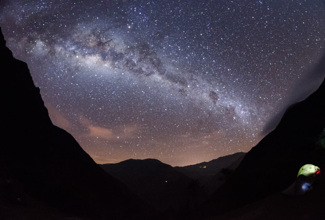 Starry night milkyway with Andes mountains in Choquequirao Peru